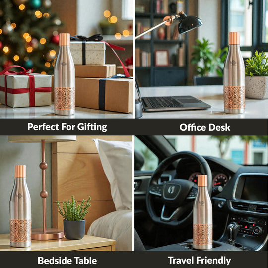 Half Embossed Copper Bottle with Lacquer Coated Finish With Nickel Plating