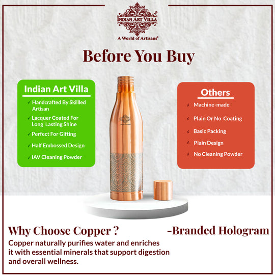Half Embossed Authentic Copper Bottle 1150 ML
