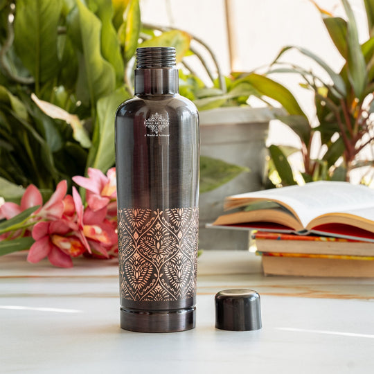 Pure Copper Bottle With Antique Finish Half Embossed- 750 ML