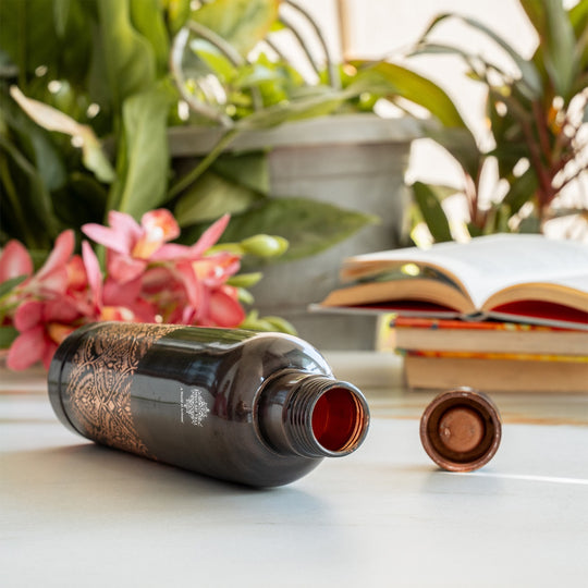 Pure Copper Bottle With Antique Finish Half Embossed- 750 ML