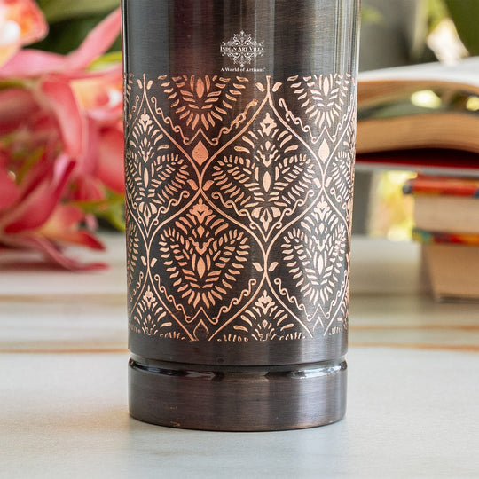 Pure Copper Bottle With Antique Finish Half Embossed- 750 ML