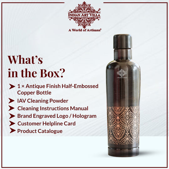 Pure Copper Bottle With Antique Finish Half Embossed- 750 ML