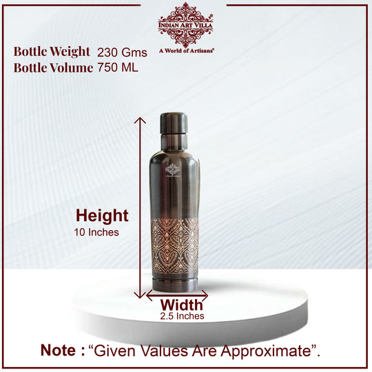 Pure Copper Bottle With Antique Finish Half Embossed- 750 ML
