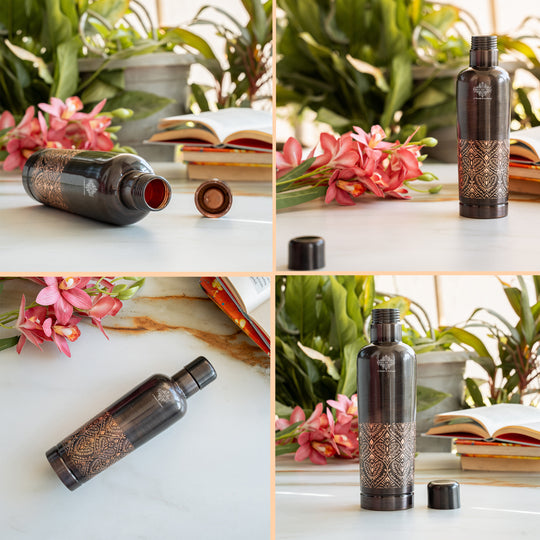 Pure Copper Bottle With Antique Finish Half Embossed- 750 ML