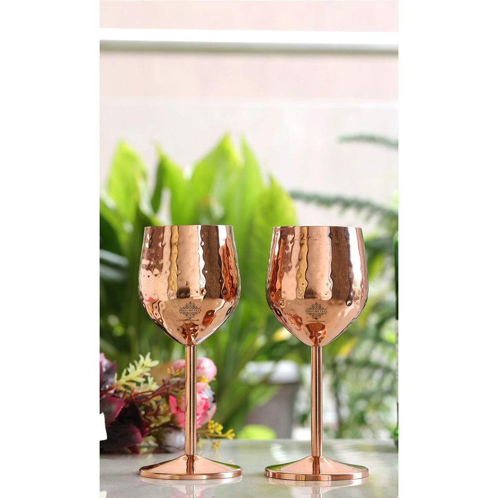 Indian Art Villa Pure Steel with Copper Plated Hammered Cocktail Glass Barware 350 ML