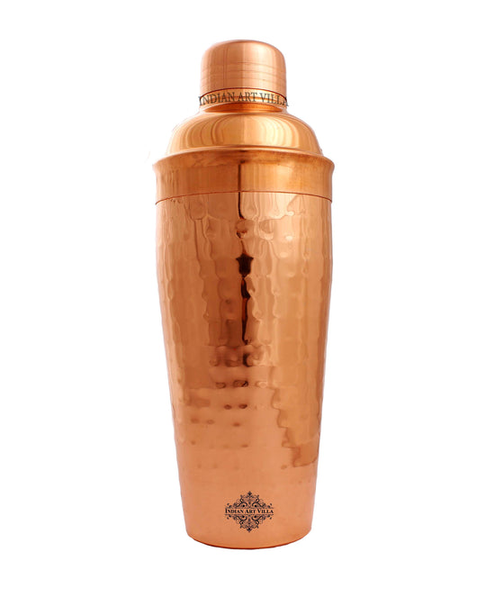 Indian Art Villa handcrafted pure copper hammered cocktail shaker, premium barware for mixing drinks, cocktails, and mocktails.