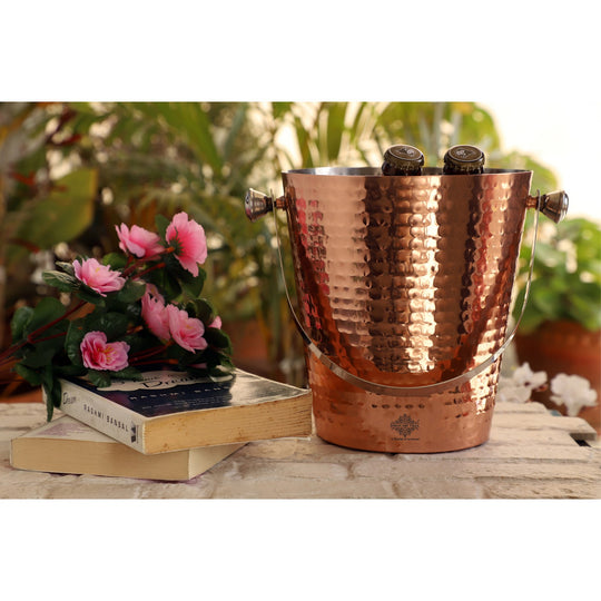 Copper Ice Bucket With Tin Lining Inside & Hammered Design