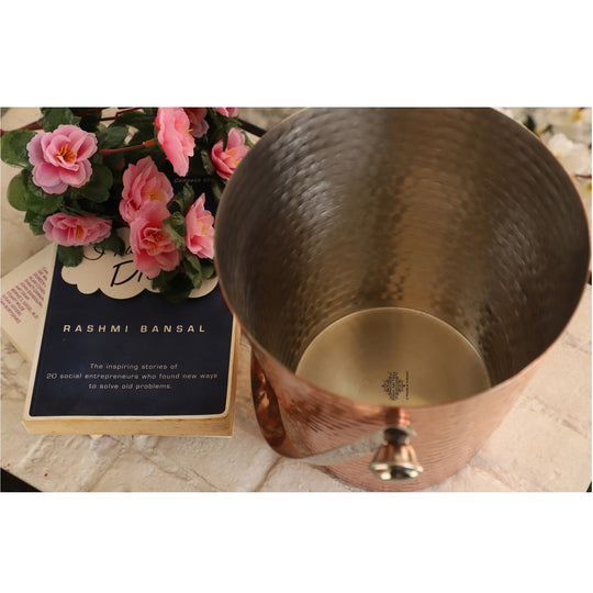 Copper Ice Bucket With Tin Lining Inside & Hammered Design