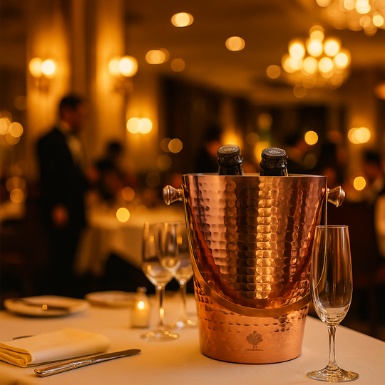 Copper Ice Bucket With Tin Lining Inside & Hammered Design