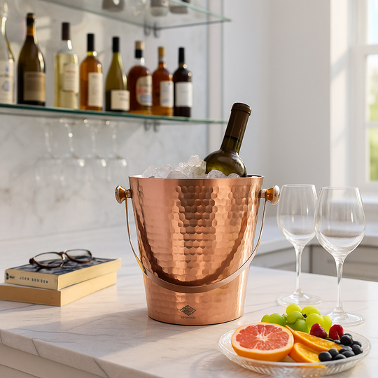Copper Ice Bucket With Tin Lining Inside & Hammered Design