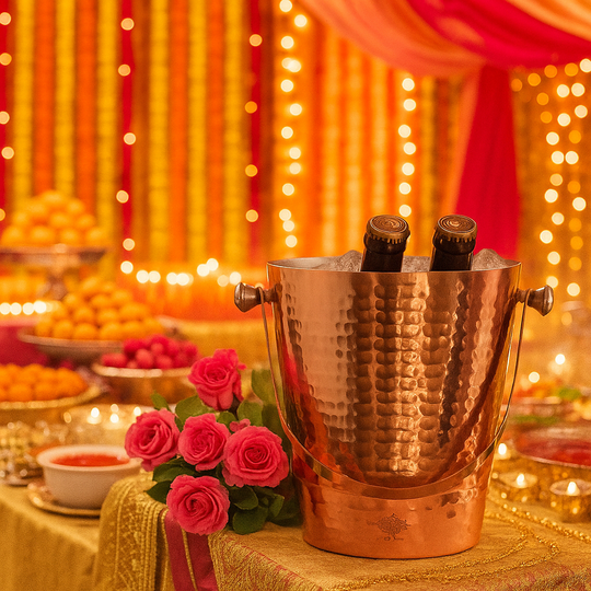 Copper Ice Bucket With Tin Lining Inside & Hammered Design