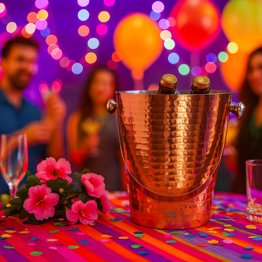 Copper Ice Bucket With Tin Lining Inside & Hammered Design