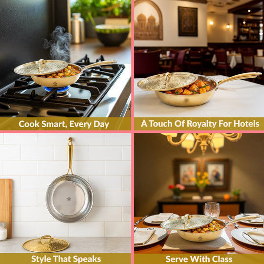 Pure Brass Sauce Pan with Lid, Handle and Tin Lining Inside