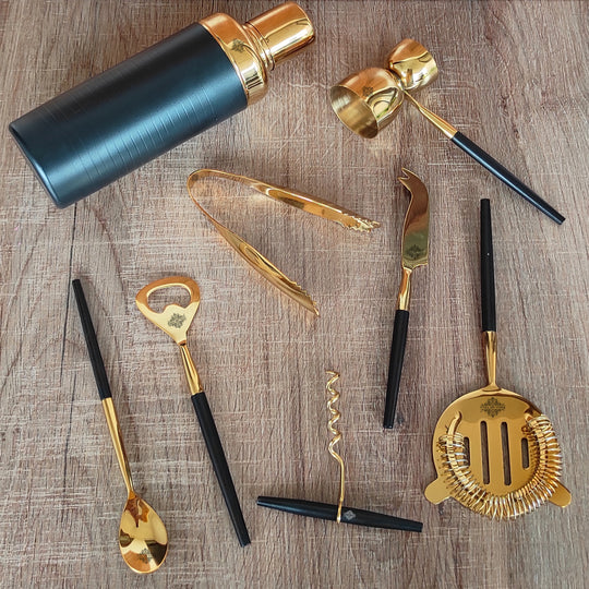 S/S Gold & Black Gold Shine Finish 8 Pcs Bar Set