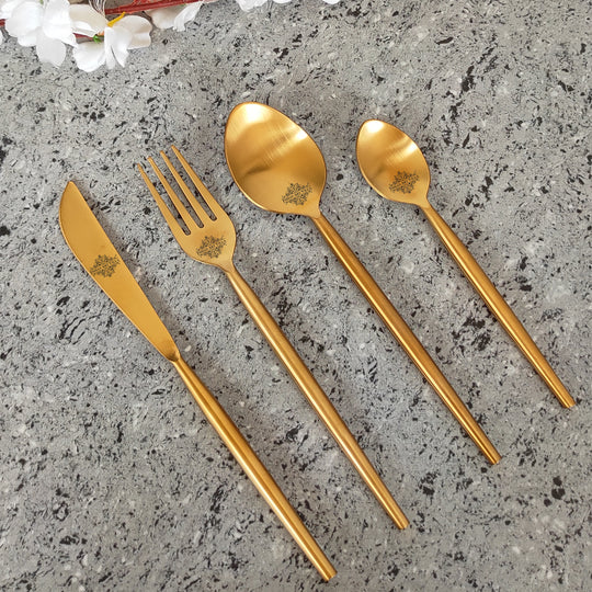 Pure Stainless Steel Gold Shine Finish Oval Cutlery Set 6x4=24 Pcs