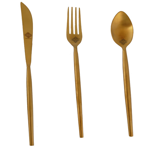 Pure Stainless Steel Gold Shine Finish Oval Cutlery Set 6x4=24 Pcs