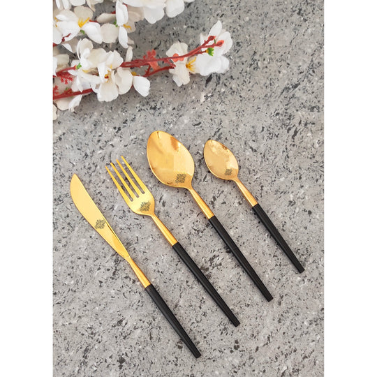 Pure Stainless Steel Black Gold Shine Finish  6x4=24 Pcs Cutlery Set