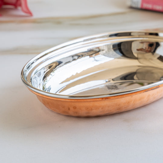 Pure Steel Copper pan Oval shape Hammered Design Serving Dishes Tableware