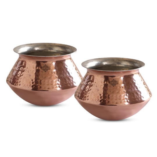 Copper handi set with tin lining perfect for simmering vegetable curries and dal for family meals with indian arft villa