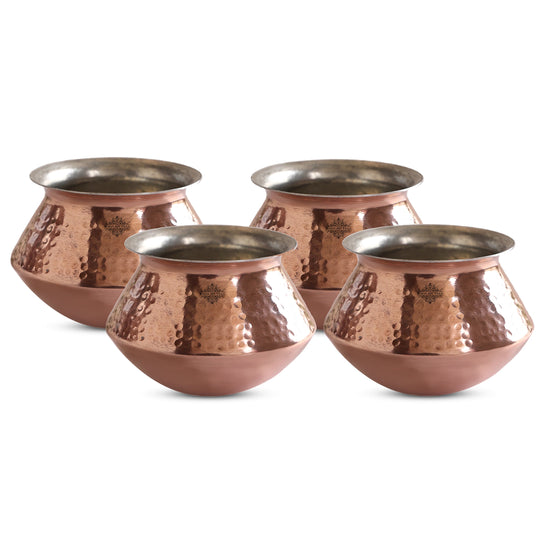 Handcrafted set of 4 copper handis with tin lining perfect for making and serving aromatic by IAV