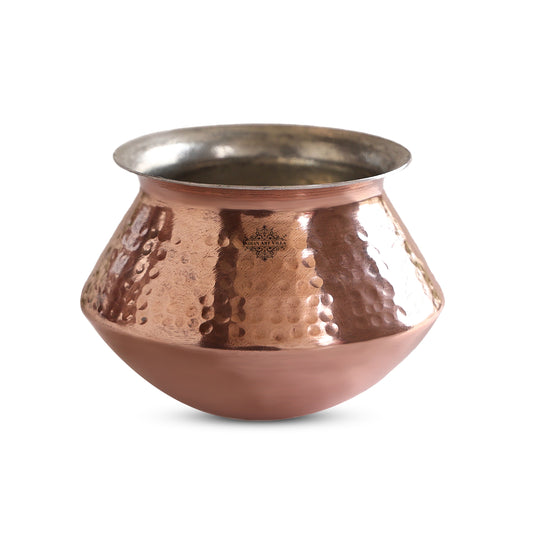 Copper handi with tin lining, ideal for cooking curries, soups, and other Indian dishes for family gatherings.