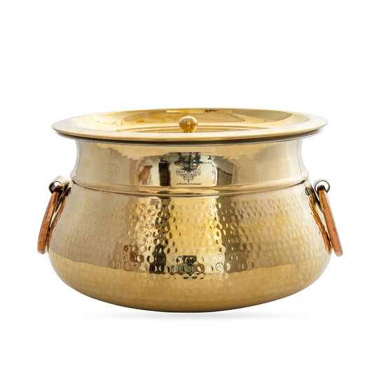 Brass Hammered Lagan Handi With Handle With Tin Lining  & Lid Cover