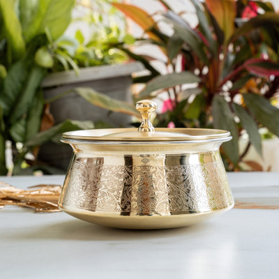 Embossed Design Brass Handi with Lid