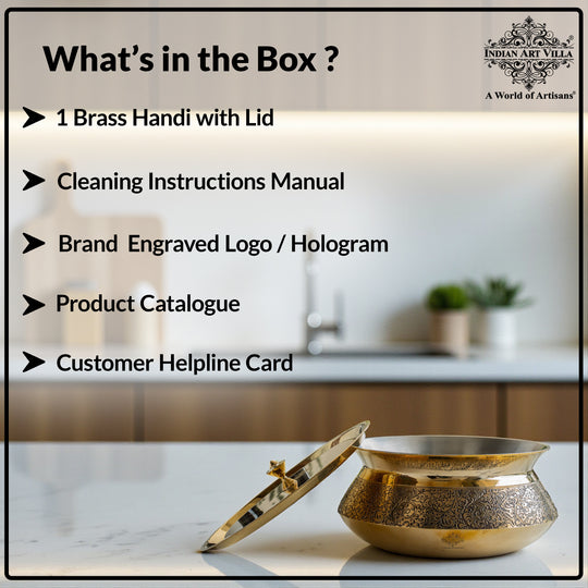Pure Brass Handi with Lid - Embossed Floral Design Cookware