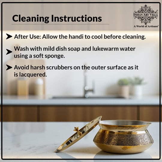 Pure Brass Handi with Lid - Embossed Floral Design Cookware