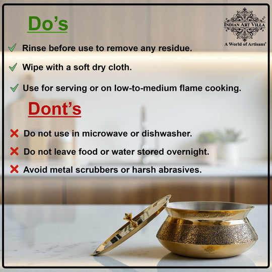 Pure Brass Handi with Lid - Embossed Floral Design Cookware