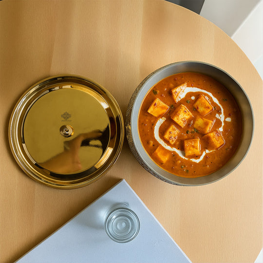 Pure Brass Handi with Lid, 2000 ML - Embossed Floral Design Cookware