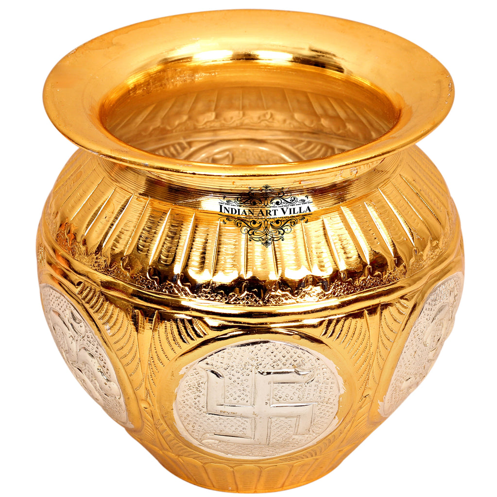IndianArtVilla Gold & Silver Copper Gadu Design Lota - 5" Width, No.10
