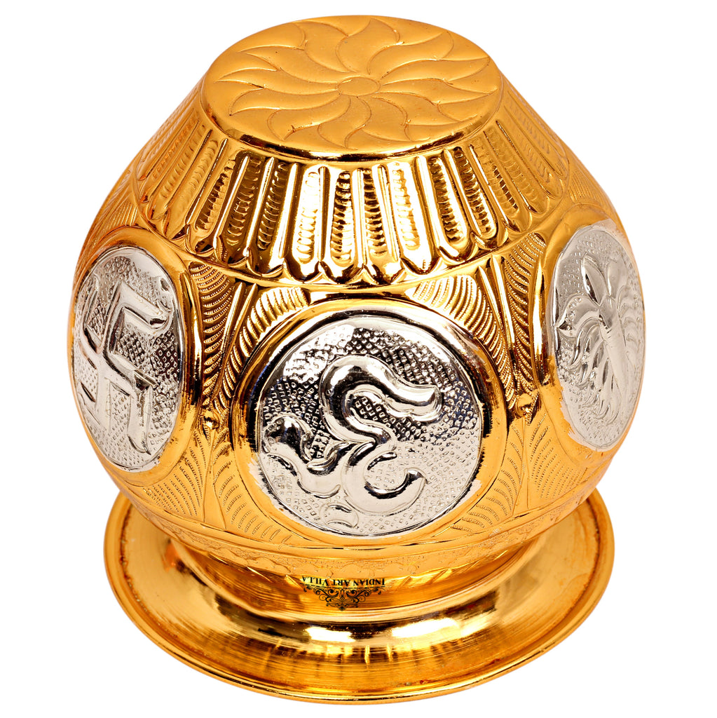 IndianArtVilla Gold & Silver Copper Gadu Design Lota - 5" Width, No.10