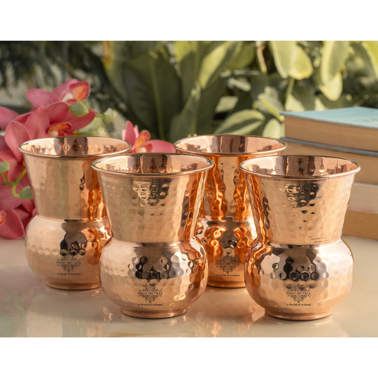 Embossed copper drink glass for daily use
