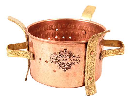 Traditional copper angeethi with stylish brass handles, perfect for food heating and serving with flair