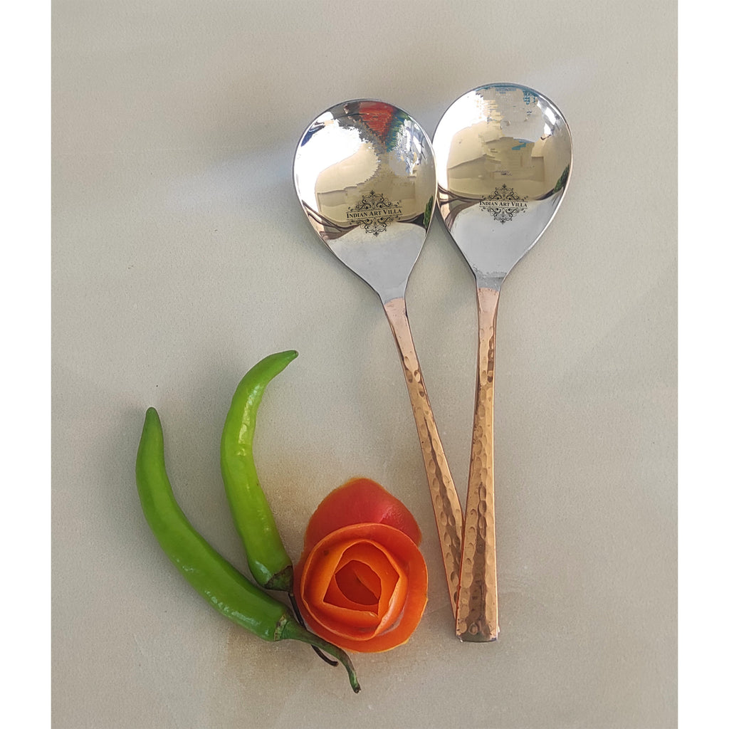 Indian Art Villa Steel Copper Handmade Hammered Design Serving Spoon