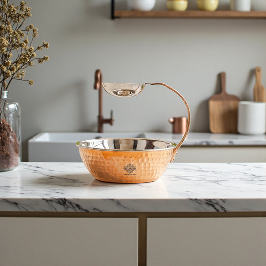 Pure Steel Copper Serving Tawa with Attach Bowl