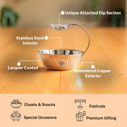 Pure Steel Copper Serving Tawa with Attach Bowl