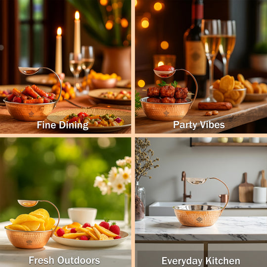 Pure Steel Copper Serving Tawa with Attach Bowl