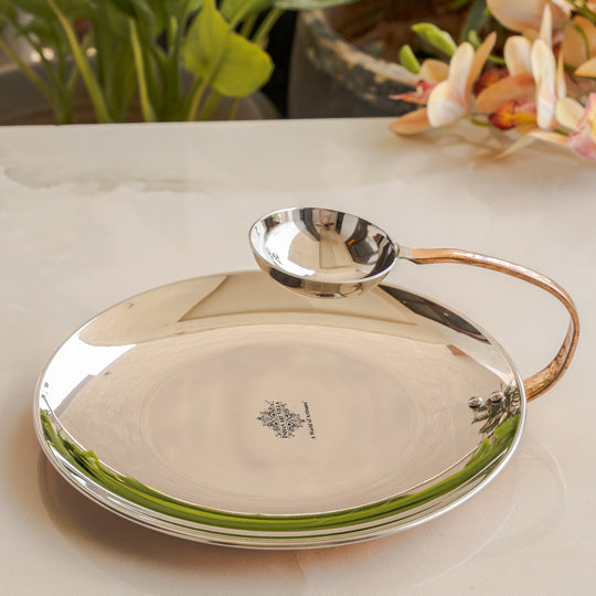 Pure Steel Copper Serving Tawa with Attach Bowl