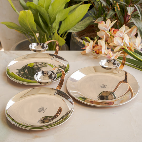 Pure Steel Copper Serving Tawa with Attach Bowl