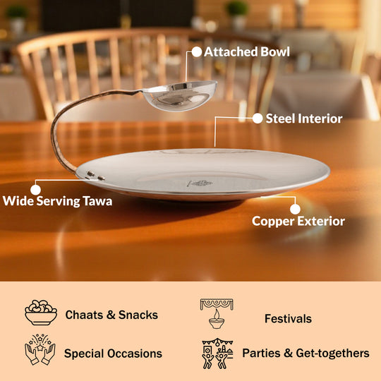 Pure Steel Copper Serving Tawa with Attach Bowl