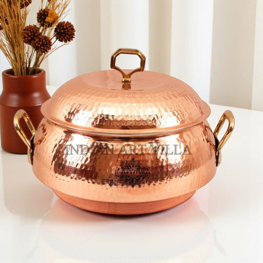 Pure Steel Copper Hammered Design Big Casserole with Lid - Serveware