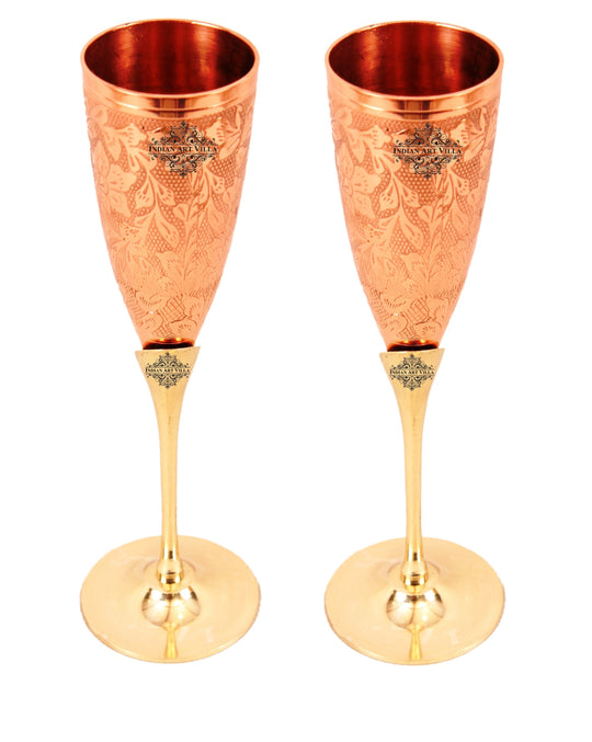 Set of 2 embossed copper champagne glasses with brass stands — Indian Art Villa