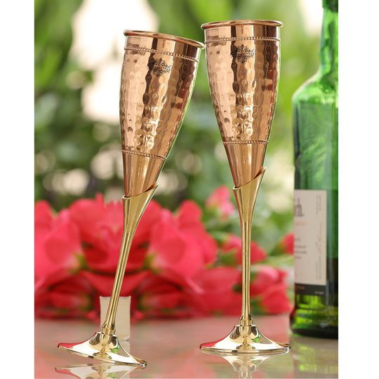 Hammered copper champagne glass set of 2, angle view — Indian Art Villa