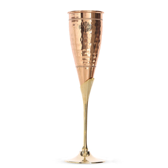 Hammered copper champagne glass full view with brass stand — Indian Art Villa