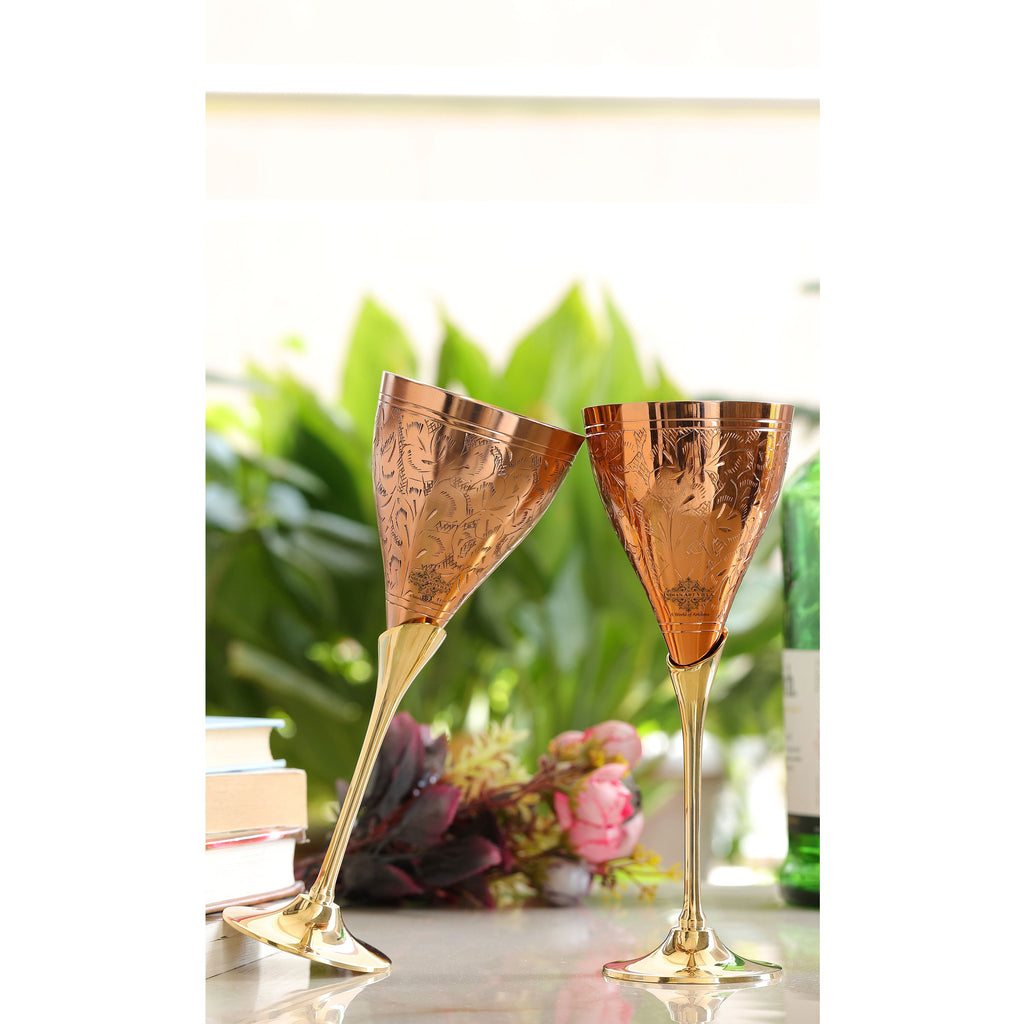 Indian Art Villa Copper Designer Champagne Glass with Brass Stand