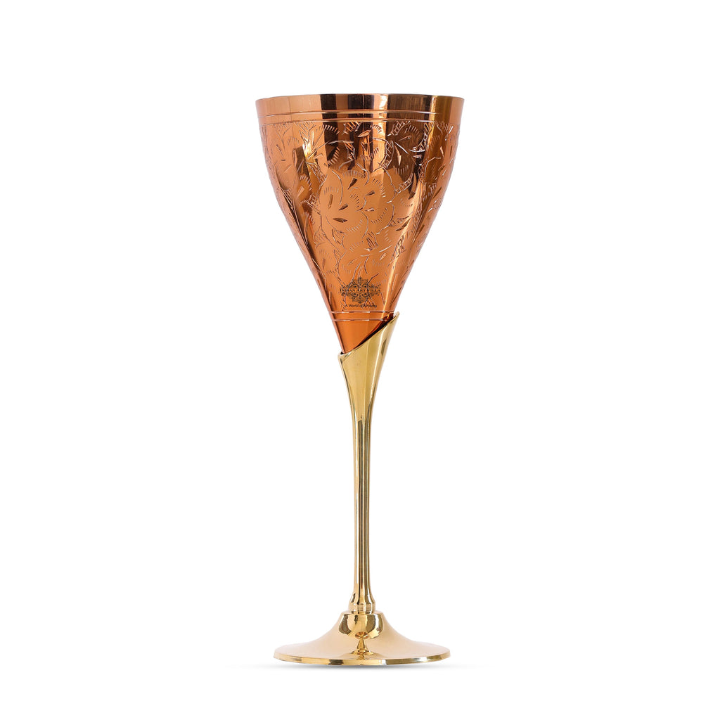 Indian Art Villa Copper Designer Champagne Glass with Brass Stand