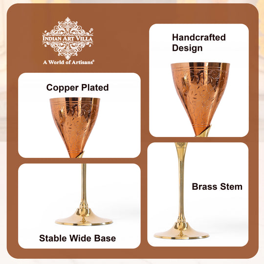 Pure copper champagne glass with brass stand top view — Indian Art Villa