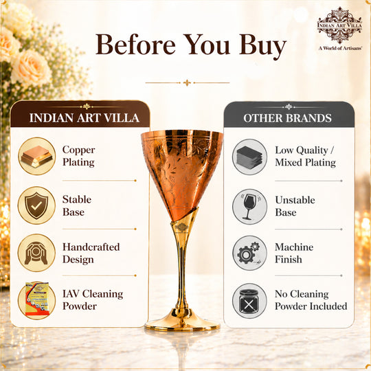 Pure copper champagne glass with brass stand close-up — Indian Art Villa